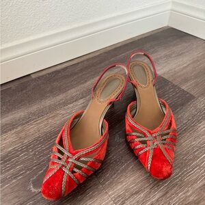 BOTTEGA VENETA coral orange-red slingback kitten heel size EU 40